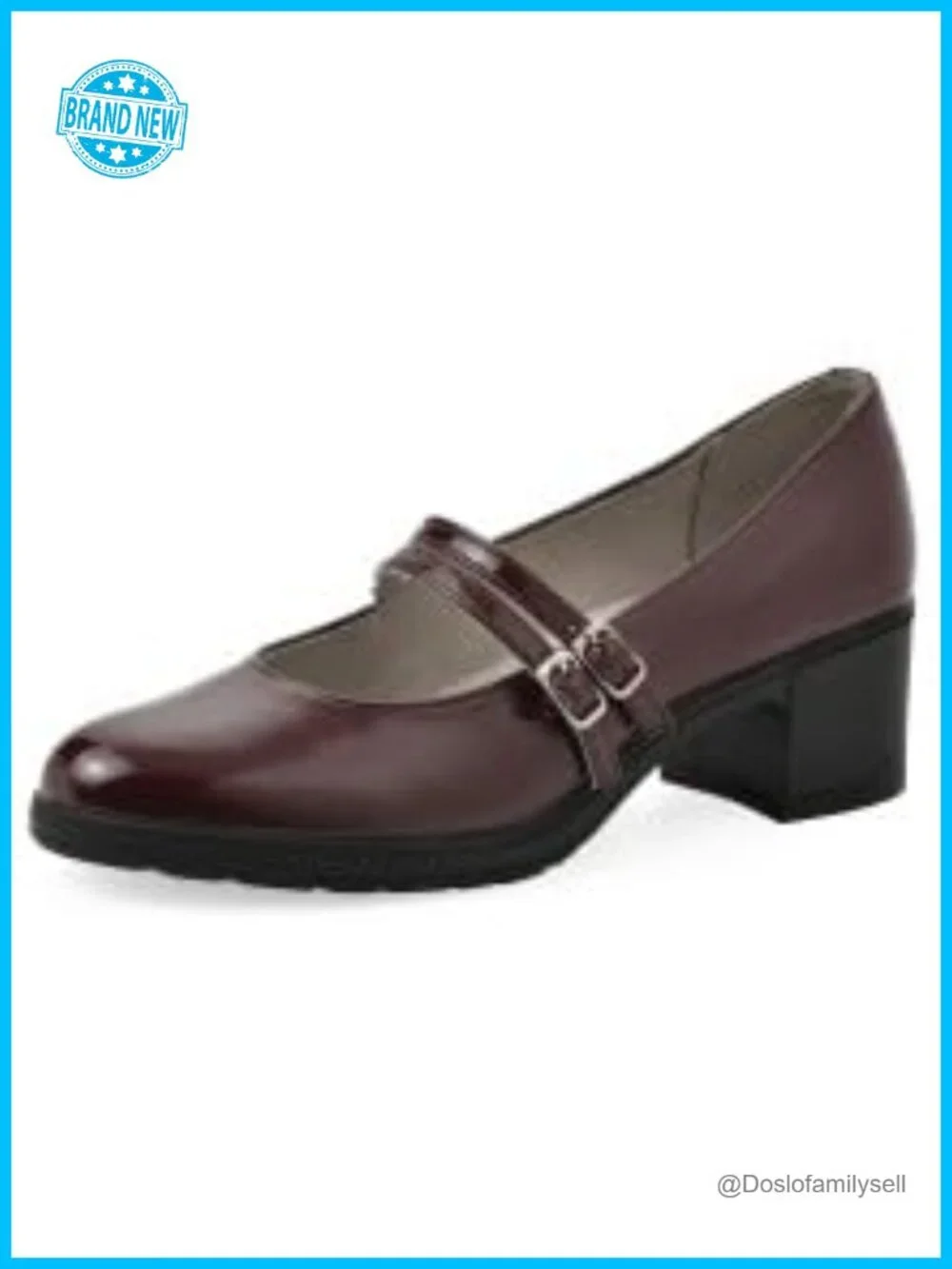Mary Jane Pump Low Block Heel Double Strap Cushioned Dress Shoe